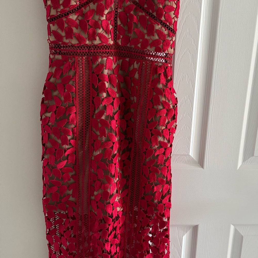 Self-Portrait Red Sheath Cocktail Midi Dress